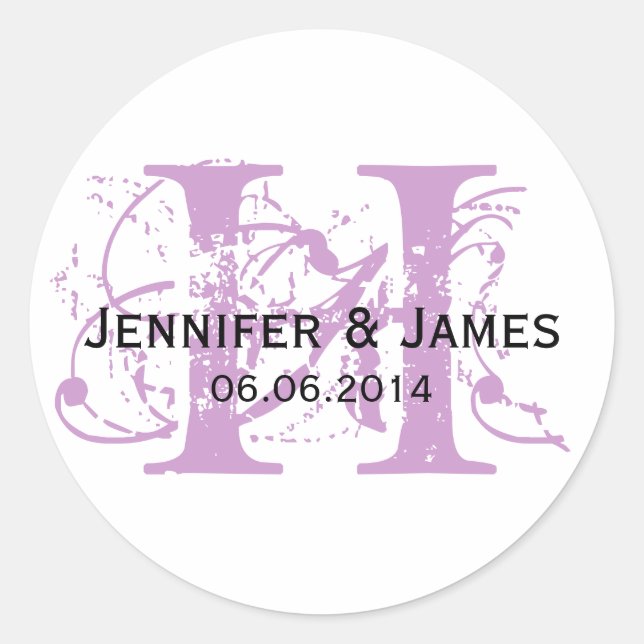Purple Save the Date Initial Names Wedding Sticker (Front)