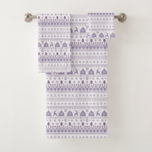 Purple Scandinavian Nordic Winter Christmas Towels