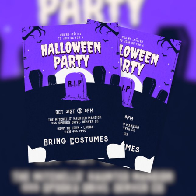 Purple Scary Tombstone Halloween Party Invitation (Creator Uploaded)
