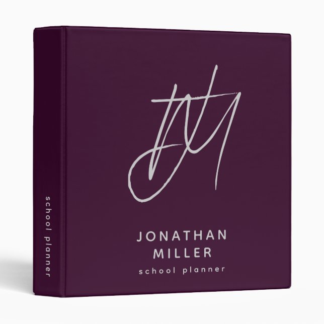 Purple School Planner Binder with Monogram (Front/Spine)