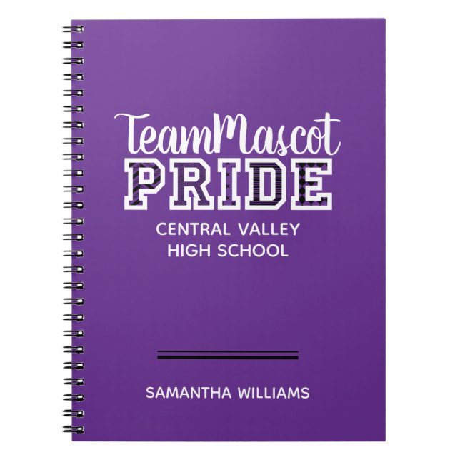 Purple School Pride Mascot Name Notebook (Front)