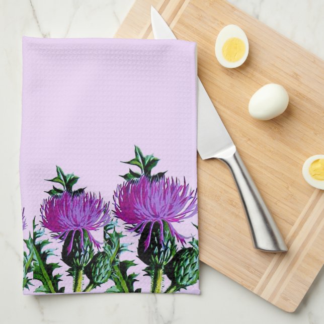 Purple Scottish Garden Thistle Kitchen Towel (Quarter Fold)
