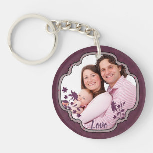Purple Scrapbook Decorative Custom Photo Keychain