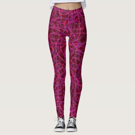 Purple scribbled lines pattern leggings