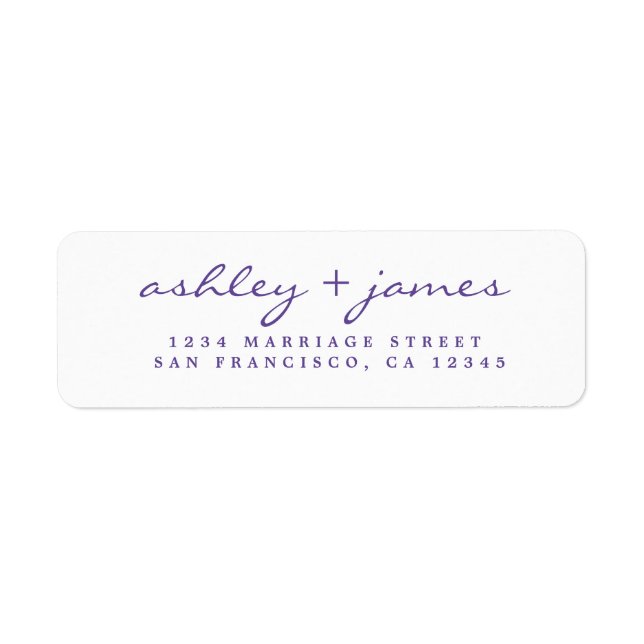Purple Script Elegant Mariage Adresse de retour (Devant)