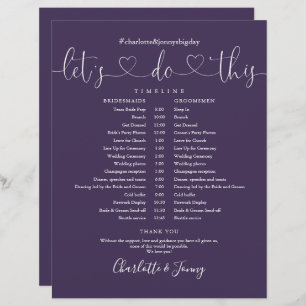 Purple Script Heart Wedding Schedule Timeline