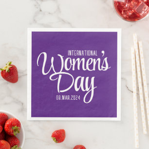 Purple Script International Women's Day March 8 Napkin