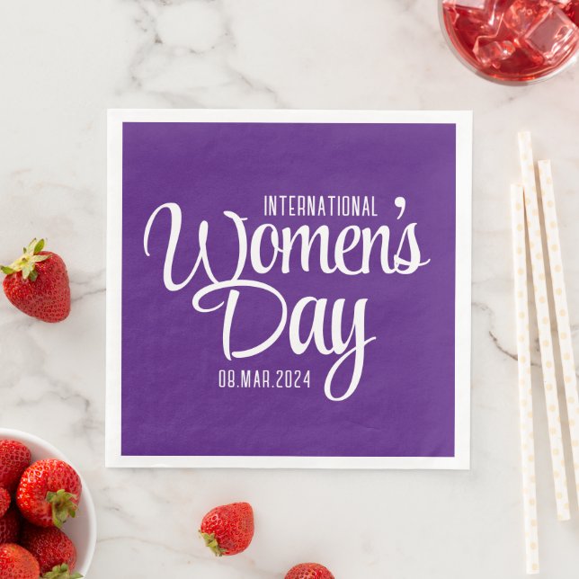 Purple Script International Women's Day March 8 Napkin (Insitu)