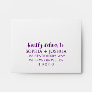 Purple Script Kindly Deliver Printed Address RSVP Envelopes