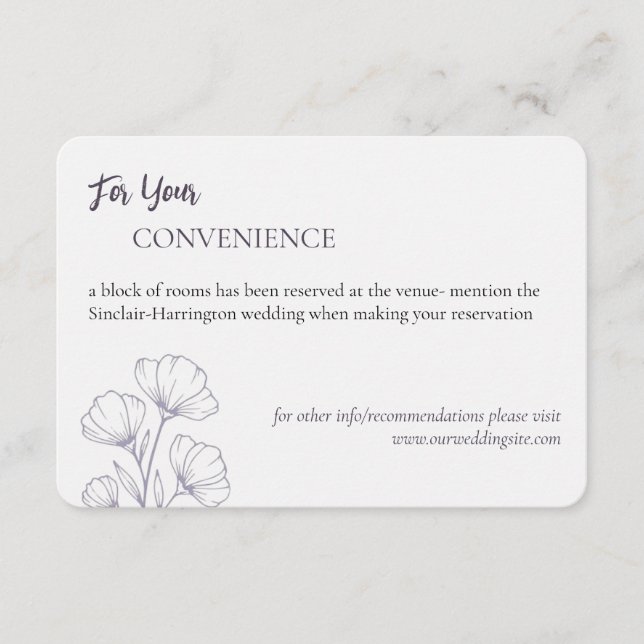Purple Script Line Art Details Card (Front)