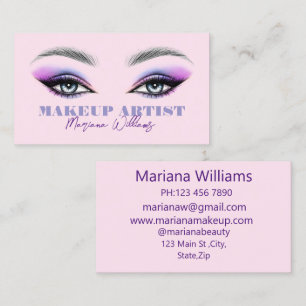 purple script makeup artist eyes lashes pink business card