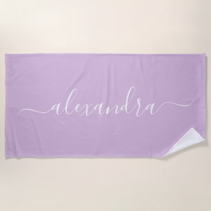 Purple script name beach towel