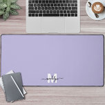Purple Script Name Monogram Desk Mat<br><div class="desc">Personalized Initial Name Monogram Purple Desk Mat. Add a personal and stylish touch to your workspace with this custom desk mat, perfect as an office accessory or oversized mouse pad. The design features a soft purple background with a white initial and black script name placed at the bottom centre. You...</div>