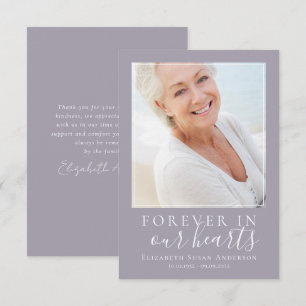 Purple Script Photo Funeral Sympathy Thank You Card