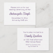 Purple Script Temple Sealing & Meal Invitation
