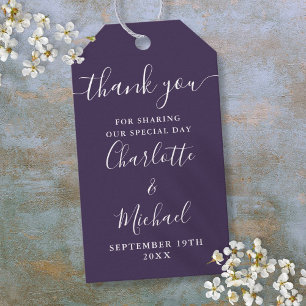 Purple Script Thank You Wedding Favour Gift Tags