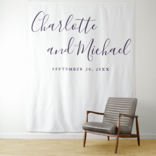 Purple Script Wedding Photo Booth Backdrop Tapestry