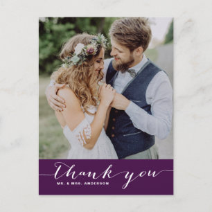 Purple Script Wedding Thank You Vertical Postcard