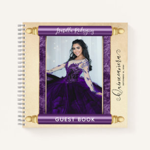 Purple Scroll Photo Budget Quinceañera Guest Book