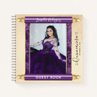 Purple Scroll Photo Budget Quinceañera Livre d'or