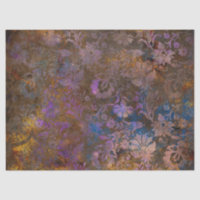 Purple Scroll Work Flowers on Blue Decoupage
