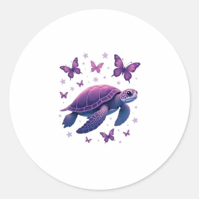 Purple - Sea Turtle Butterfly T-Shirt Classic Round Sticker (Front)