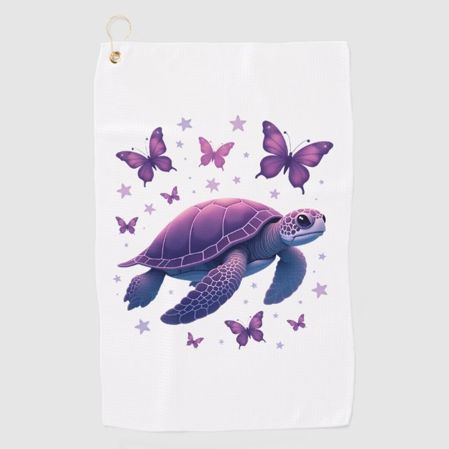 Purple - Sea Turtle Butterfly T-Shirt Golf Towel (Front)