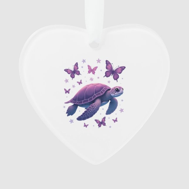 Purple - Sea Turtle Butterfly T-Shirt Ornament (Front)