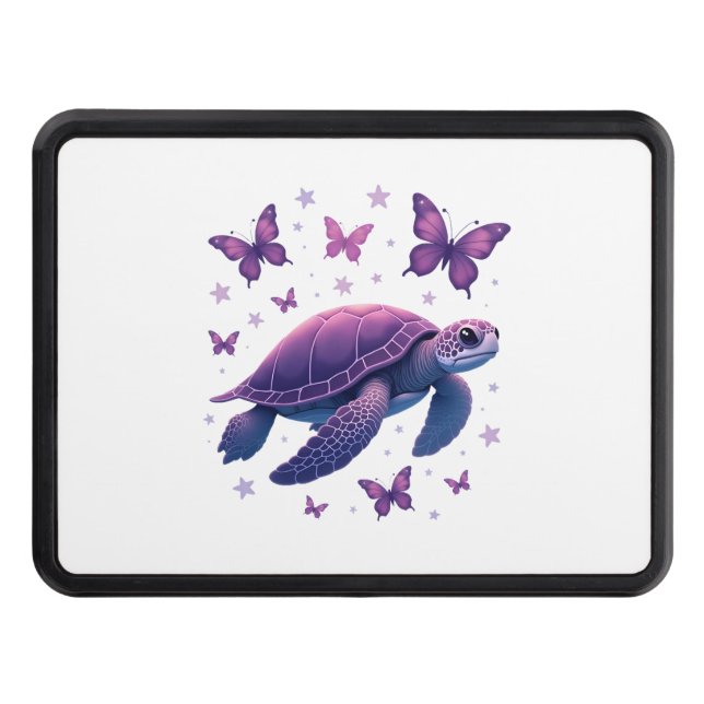 Purple - Sea Turtle Butterfly T-Shirt Trailer Hitch Cover (Front)