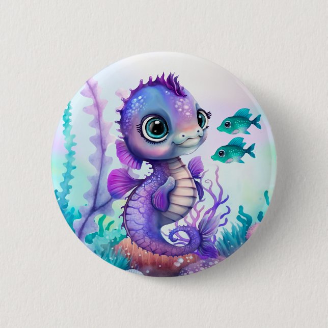 Purple Seahorse 2 Inch Round Button (Front)