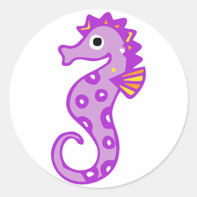 Purple seahorse classic round sticker (Front)