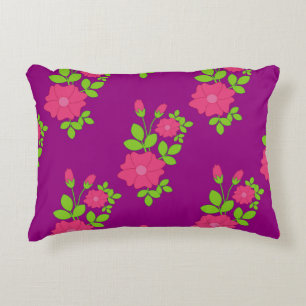 Purple seamless pattern with pink flowers and gree accent pillow