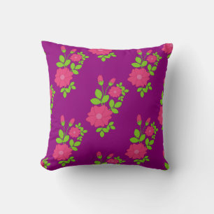 Purple seamless pattern with pink flowers and gree throw pillow
