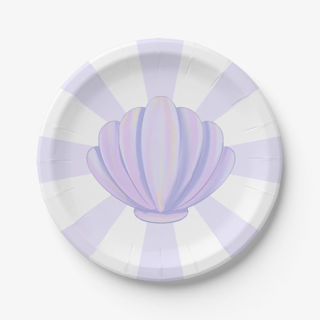 Purple Seashell Starburst Birthday Party Paper Plate (Front)