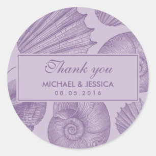 Purple Seashell Wedding Favour Thank You Sticker