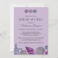 Purple Seashells Invitation for Beach Wedding