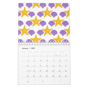 Purple Seashells Yellow Starfish Marine Life Calendar