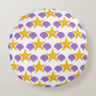 Purple Seashells Yellow Starfish Marine Life Round Pillow