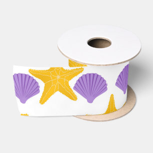 Purple Seashells Yellow Starfish Marine Life Satin Ribbon