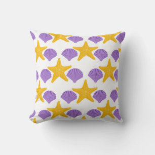 Purple Seashells Yellow Starfish Marine Life Throw Pillow