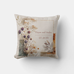 Purple Seed Pod Botanical Gold Frame Watercolor Throw Pillow
