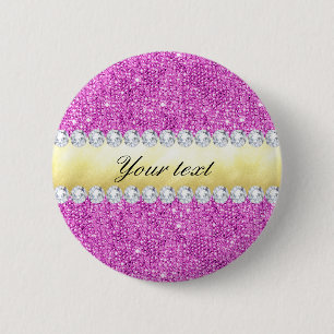 Purple Sequins Gold Foil and Diamonds 2 Inch Round Button