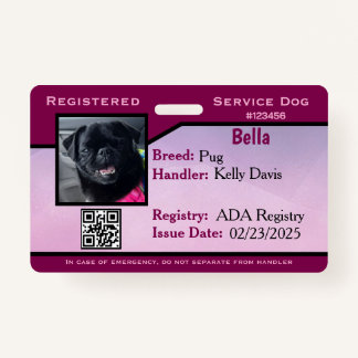 Purple service dog ID card Badge