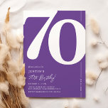 Purple Seventy 70th Birthday Party Invitation<br><div class="desc">Trendy purple 70th birthday party invitations featuring the number '70' in a large bold serif font,  and a modern invite template that is easy to personalize.</div>