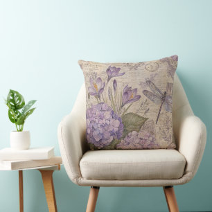Purple Shabby Chic Hydrangeas Throw Pillow