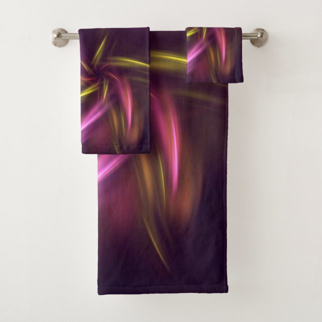 Purple Shades Abstract Flower Fantasy Bath Towel Set (Insitu)