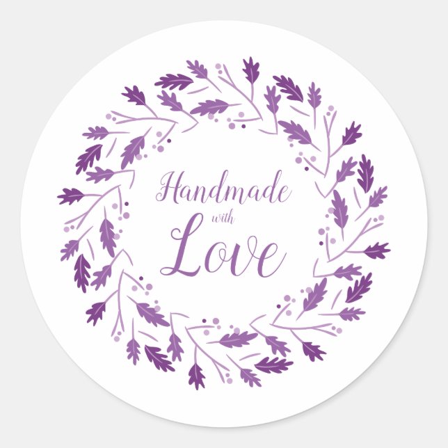 Purple Shades Design with Leaves & Branches Classic Round Sticker (Front)