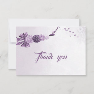 purple shades flowers & bow thank you card
