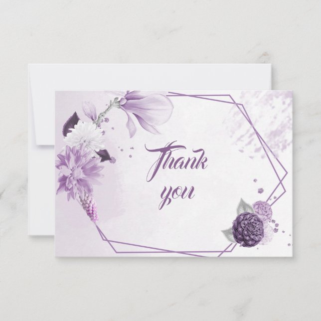 purple shades flowers geometric thank you card (Front)