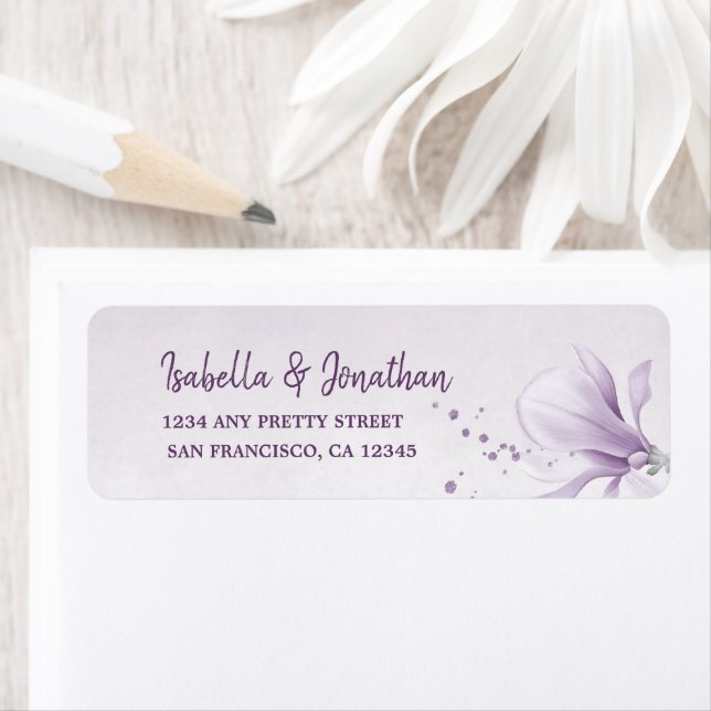 purple shades flowers wedding return address (Insitu)